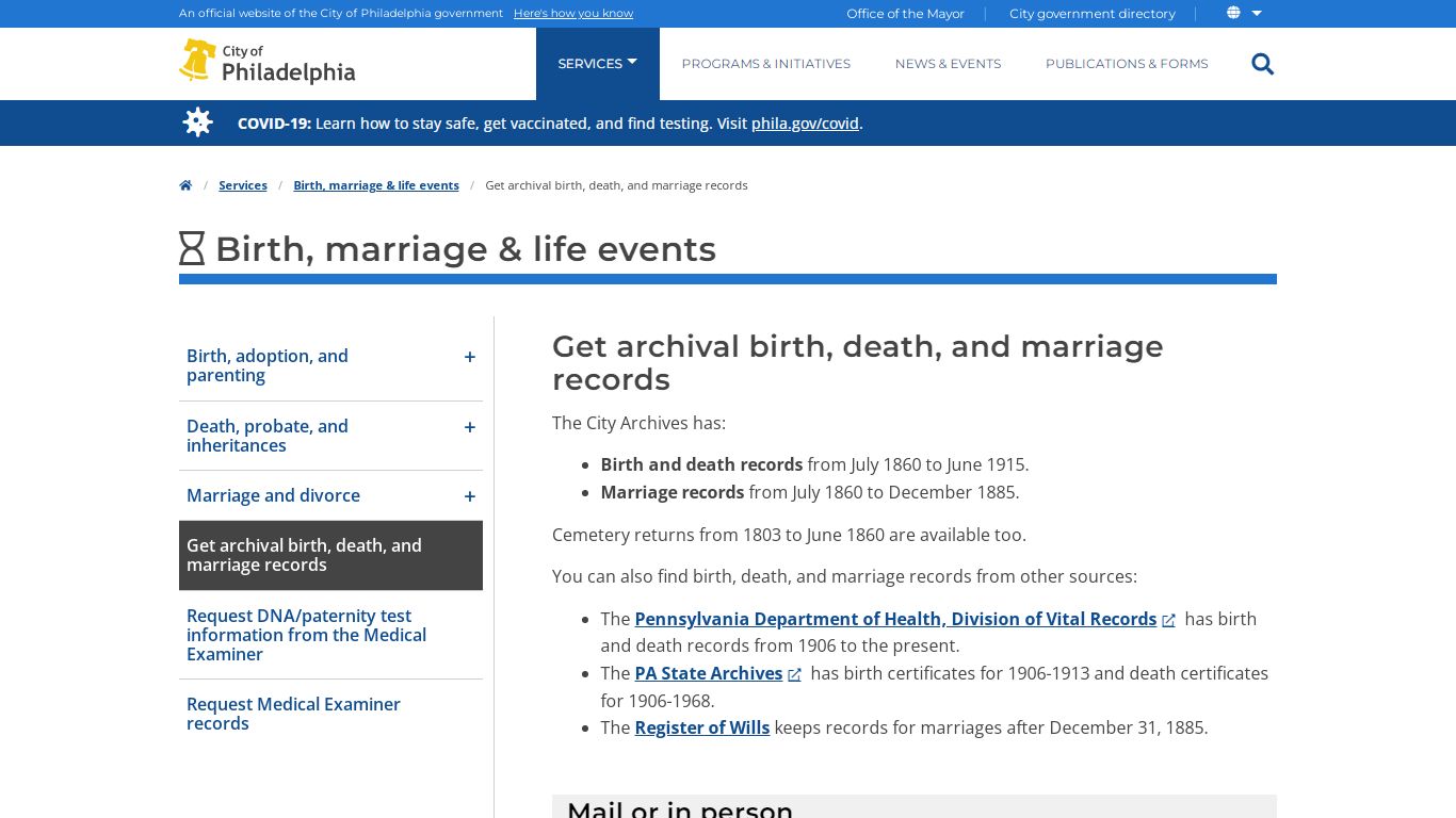 Get archival birth, death, and marriage records | Services ...