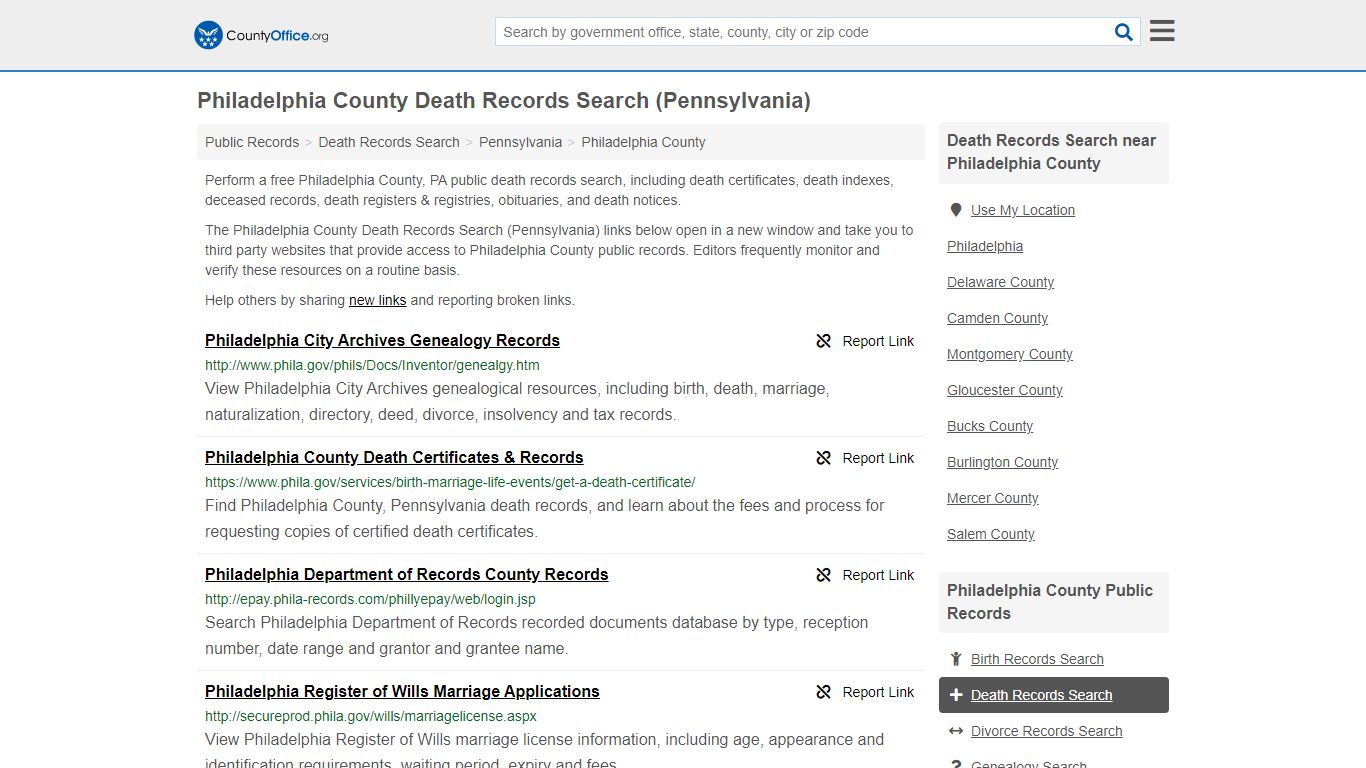 Death Records Search - Philadelphia County, PA (Death ...