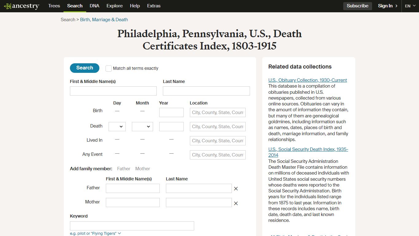 Philadelphia, Pennsylvania, U.S., Death Certificates Index ...